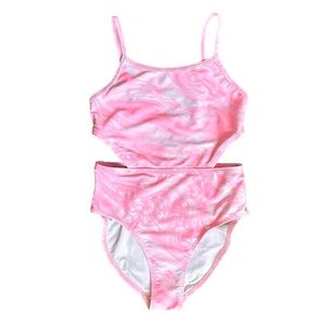 Old Navy Size 8 Girls pink marbled cut out one piece swimsuit